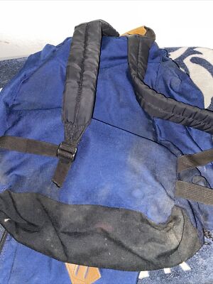VTG Jansport Leather Patch Backpack USA Made 1995 Blue