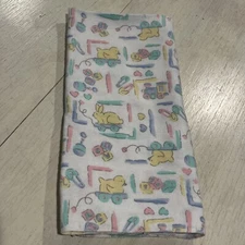 Springmaid vintage Receiving Blanket 27” bunny rabbits, chicks, toys~EASTER