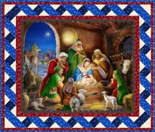 Ribbon Border Quilt 46.5" X 54.5" A King Is Born Nativity Panel Wall Top & Bind