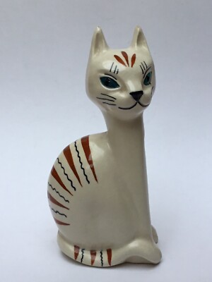Mid Century Modern gestreifte Katze Keramik Figur, 60er Jahre Stil, MCM, 12,5cm hoch