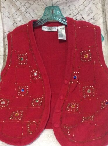 Christmas Vest Victoria Jones Red with Gold Beading Bling Size Petite ...