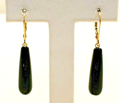 Schöne neue 14K Gelbgold echte schwarze Onyx Ohrringe mit Hebelverschluss