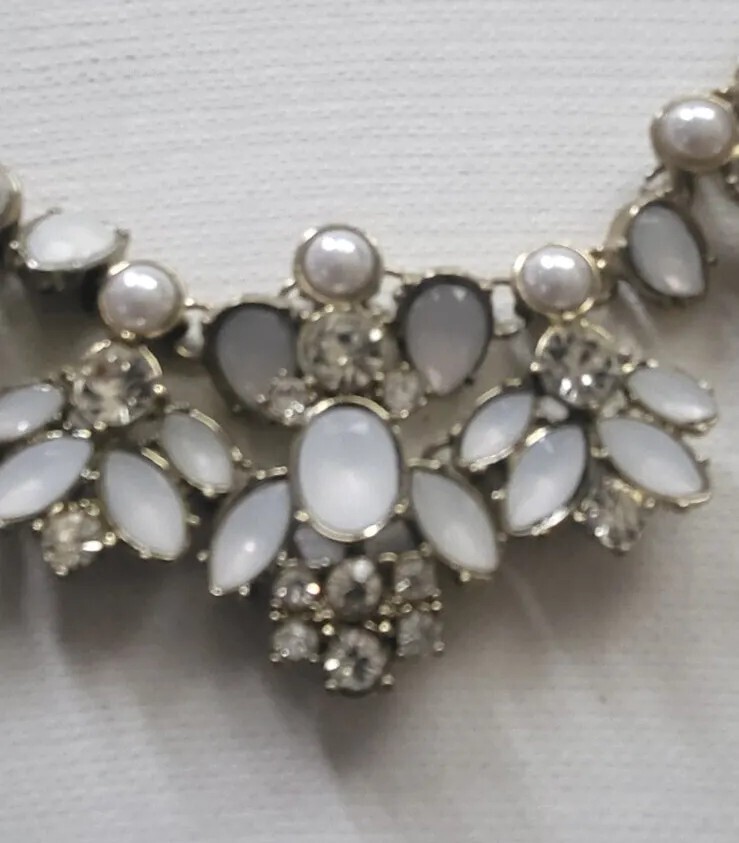 Signed Statement Necklace Crystal Rhinestone Faux… - image 6