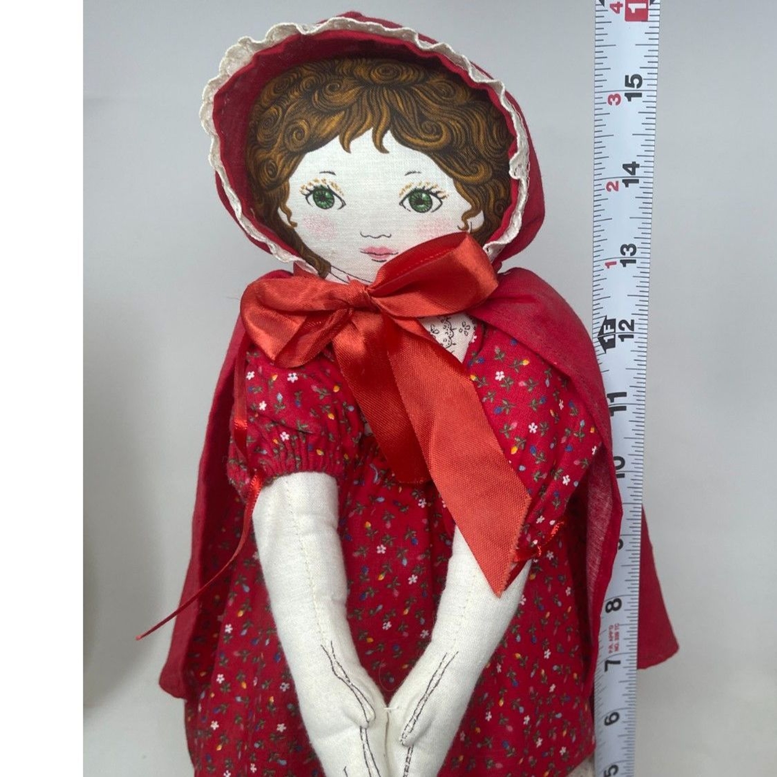 Vintage Handmade Little Red Riding Hood Rag Cloth Doll 15" Tall Folk Storybook 