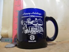 NEW HOLLAND FARM EQUIPMENT HAPPY HOLIDAYS 1996 BLUE GLASS MUG - MADE IN USA