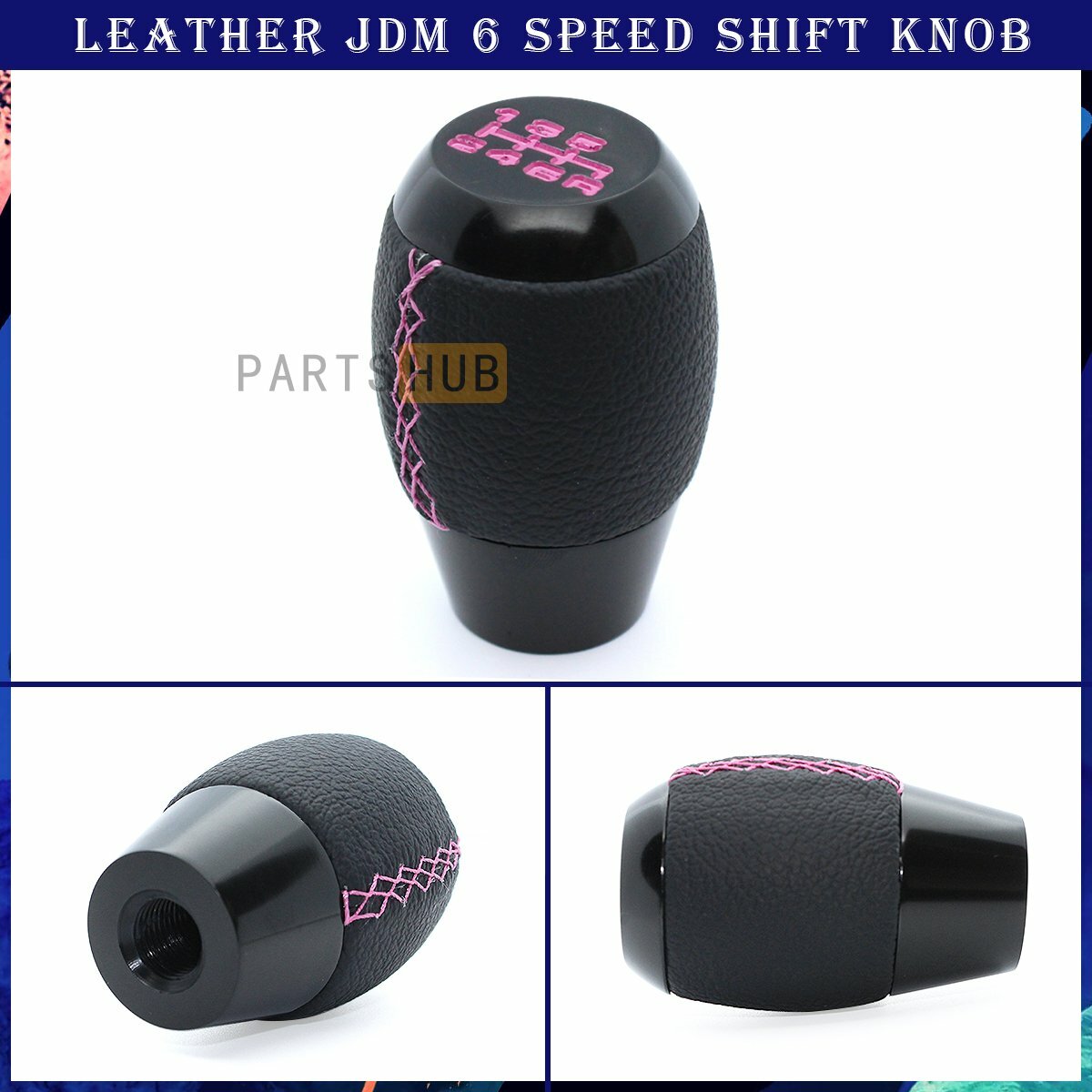 JDM M12 x 1.25 Black Leather Pink Stitching 6 Speed Manual