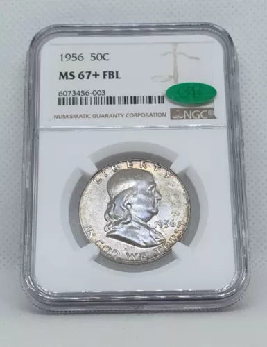 1956 NGC MS67+FBL Plus CAC Full Bell Lines Franklin Half Dollar Rainbow Toned