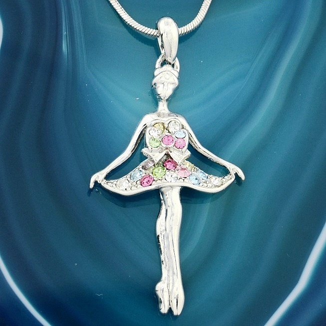 Elegant Multi-Color Ballerina Pendant Necklace with Swarovski Crystals
