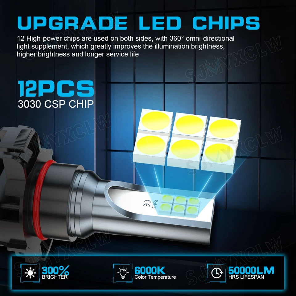 2 x White 5202 PSX24W 2504 LED DRL Light Bulbs for 2017 2018 2019 Jeep Compass - Image 4 of 4