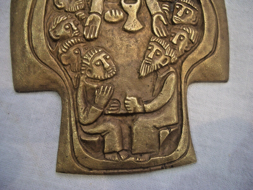 Kreuz Kommunionskreuz Wandkreuz Bronze Das letzte Abendmahl Egino Weinert - Bild 4 von 13