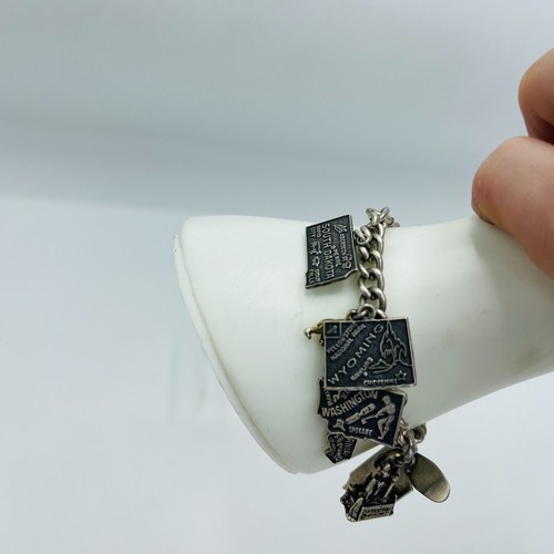 Vintage Sterling Silver States Travel Charm Bracelet Disneyland Castle 7" - Picture 4 of 17