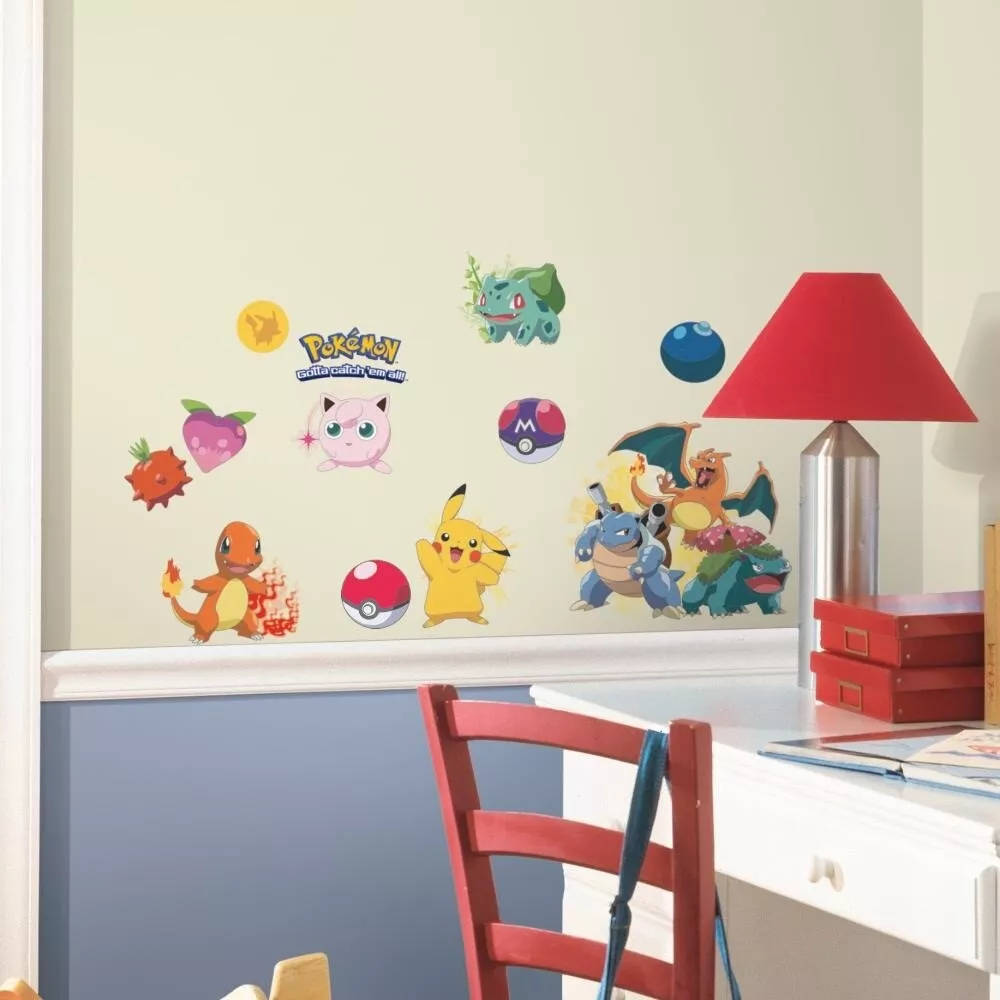 24 ICONIC POKEMON Peel & Stick Wall Decals Pikachu Pokeball Boys Room  Stickers 