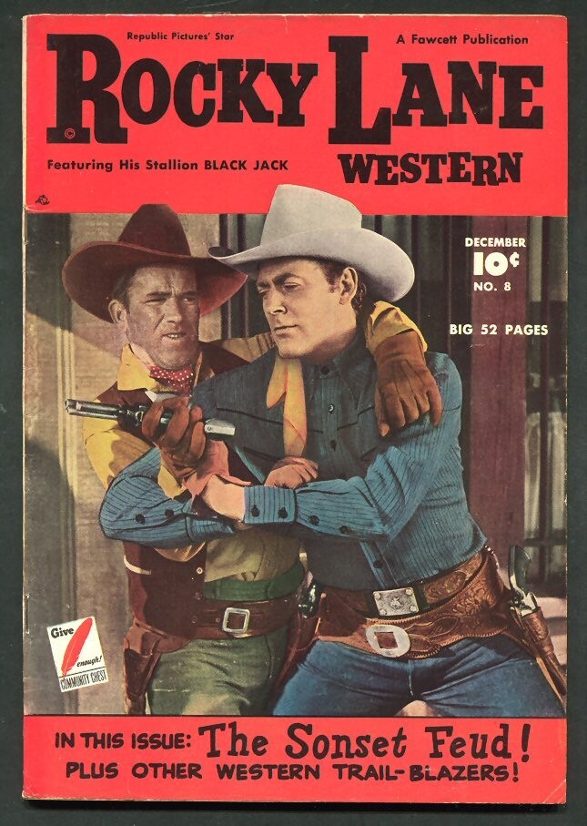 VINTAGE ROCKY LANE WESTERN 1949 #8 COMIC BOOK....FAWCETT  FINE+ or better