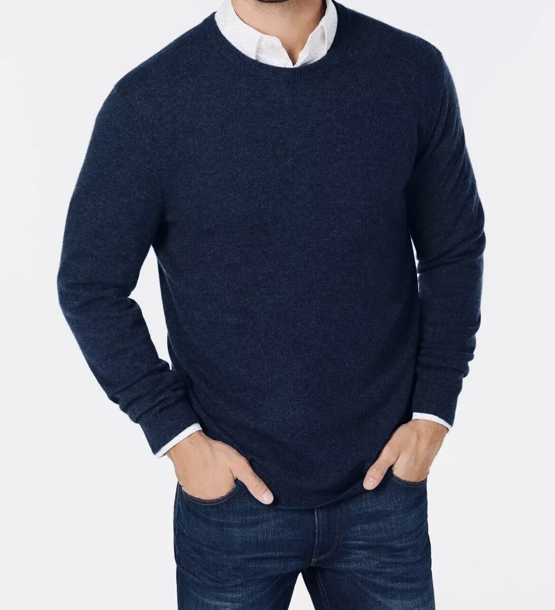 CLUB ROOM S CASHMERE SWEATER CREW-NECK PULLOVER NAVY HEATHER 2 PLY
