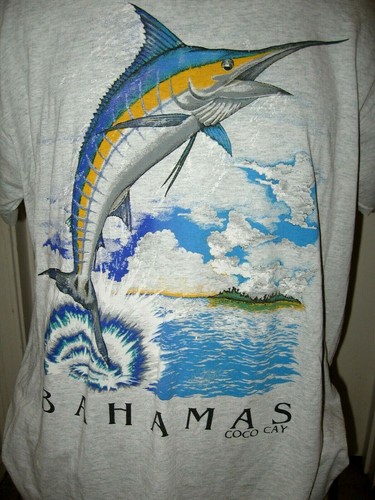 Camisa de colección Sword Fish Bahamas Coco Cay pesca de punta única LRG 50/50 - Imagen 3 de 11