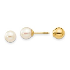Madi K Kid's Earrings 14k Reversible FW Cultured Pearl/Bead, 6 mm