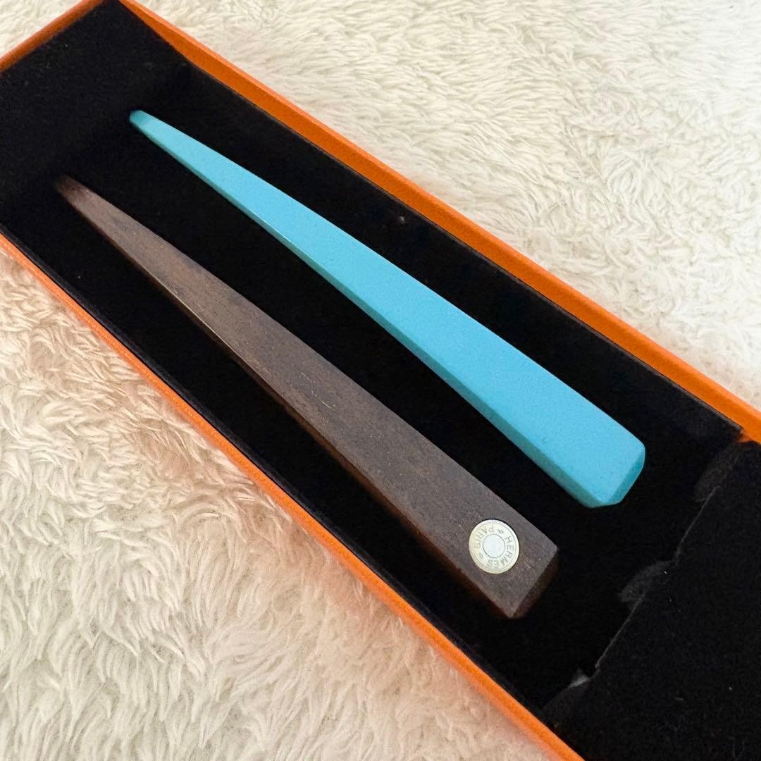 Hermes Hairpins Set 2 Wood Light Blue Box Included Women's thumbnail 2