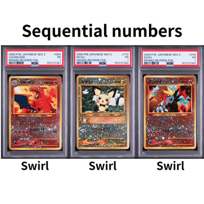Set 3 PSA 1 2000 Charizard Entei Pichu Pokemon Japanese Neo 2 Reverse Holo Foil