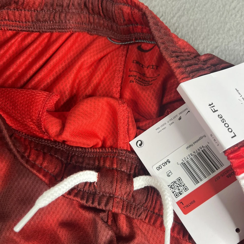 Pantalones Cortos de Baloncesto Nike Dri-FIT Niños Grandes Rojo Blanco Calce Suelto Juvenil FN8326-657 Foto 4 de 4