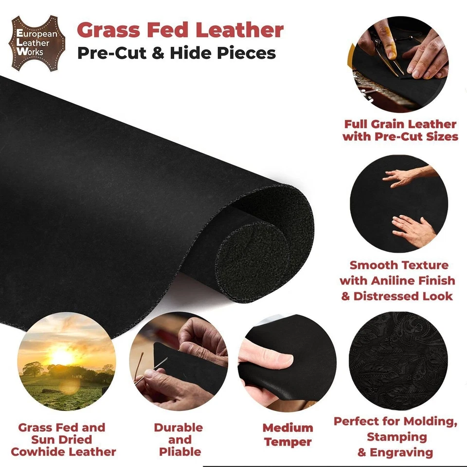 ELW 8-10 oz. (3-4mm) Thick Pre-Cut Piece Full Grain Leather Grass Fed CowHides - Image 3 of 4