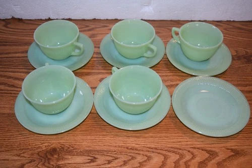 Vintage Fire-King Jadeite 5 Cups & 6 Saucers  Lot – 11 Pieces EUC