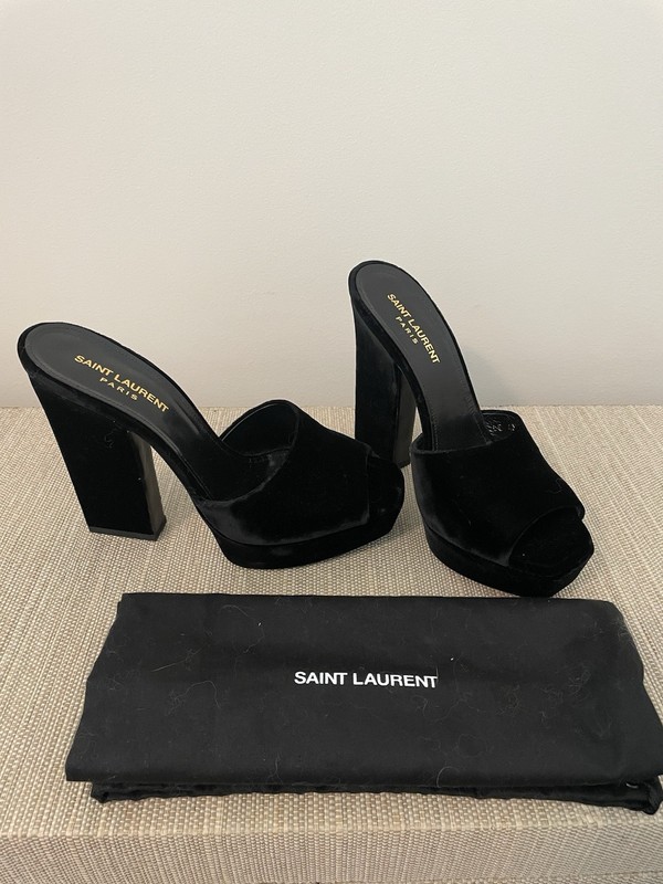 Saint Laurent Debbie Velvet Platform Slide Sandal