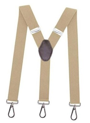 Y-Back Suspenders 1.4'' Heavy Duty Braces&3 Swivel Hooks on One Size Beige