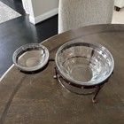 Chip & Dip  GLASS SERVING BOWLS W/ BRONZE COLORED Rustic Metal HOLDER — photo 2