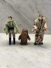VNT 1983 Star Wars Wicket, Poncho Leia & Trench Coat Han Kenner ROTJ Figures