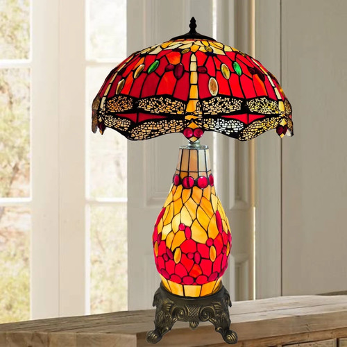 Tiffany Stil Cluster Tischlampe für Wohndeko Schlafzimmer Buntglas Lampe - Bild 2 von 12