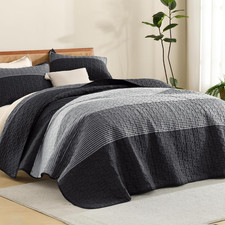 Queen Size Quilt, 3 Pcs Black and White Stripe Bedding Set