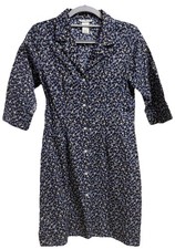 Vintage Wit  Wisdom Navy Floral Button Front Dress Made in USA 100 Cotton