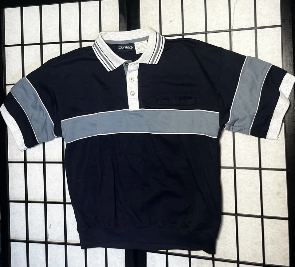 Vintage 1920s Men’s M The Great Gatsby Navy Puffy Short Sleeve Polo Shirt TTC GW - Image 4 of 4