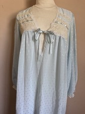 Vtg Christian Dior Lingerie Nightgown 70s 80s Blue Romantic Lace