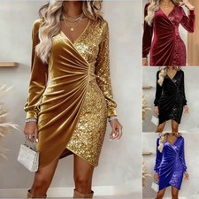 Elegant Sequins Design Long Sleeve Party Dress Women Sexy V Neck Bodycon Dresses