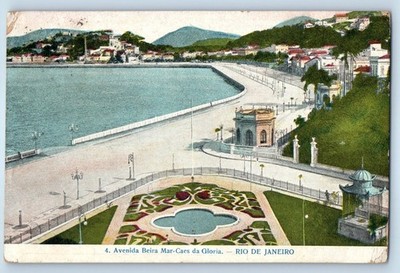 Rio de Janeiro Brazil Postcard Beira Mar-Caes da Gloria Avenue 1914 Posted
