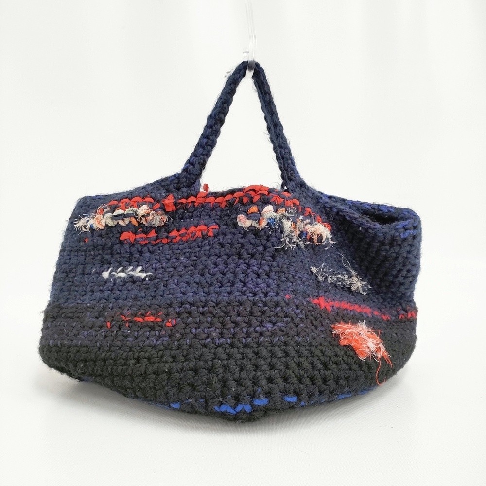 DANIELA GREGIS Ripped Crochet Wool Linen Tote Bag Black navy 5