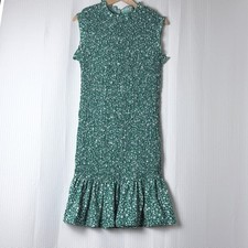 SHEIN Curve 2XL Green Floral Smocked Mock Neck Sleeveless Midi Dress Ruffle Hem