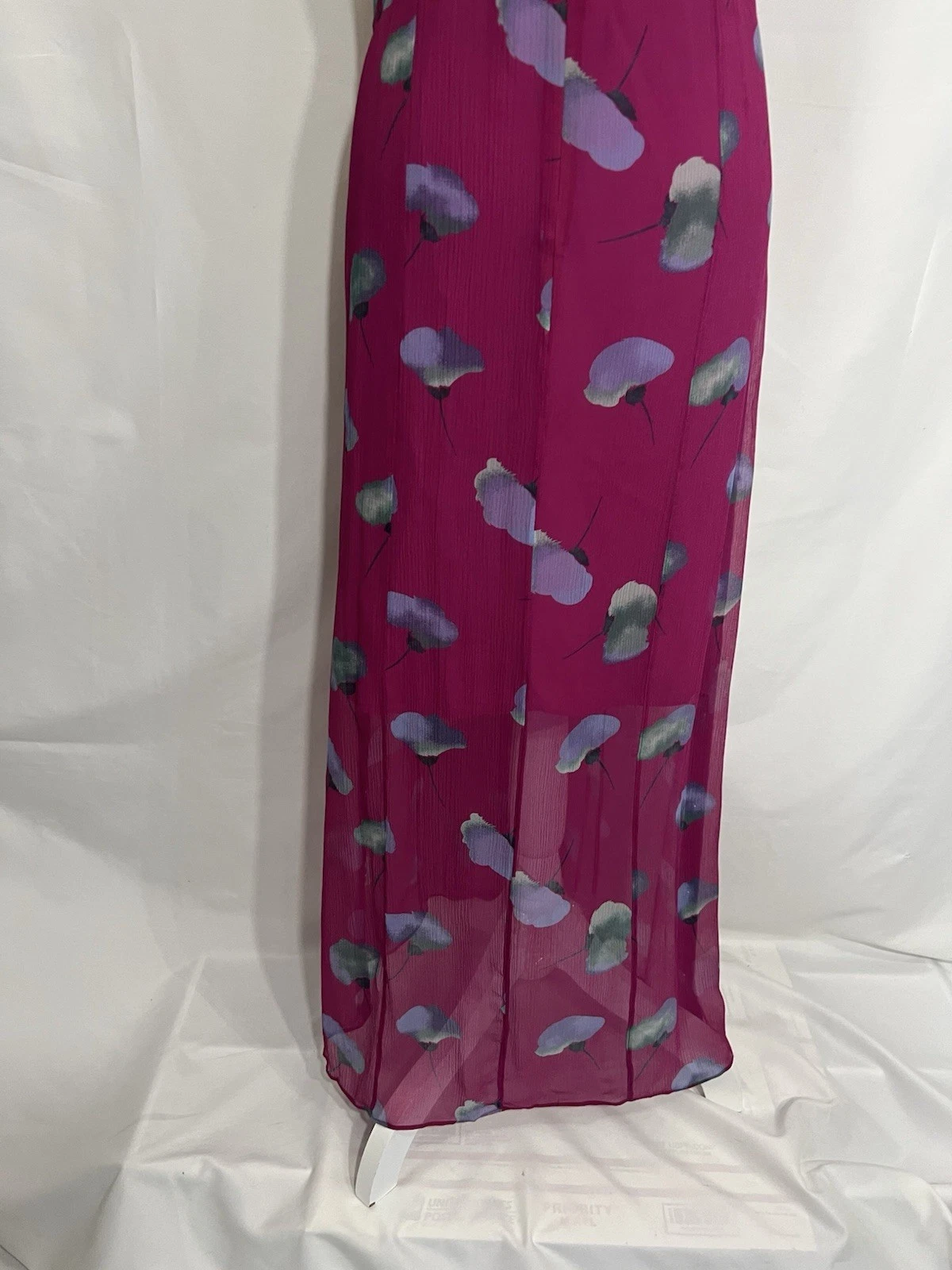 Abito Coach senza maniche lunghezza media rosa scollo a V 100% seta chiffon trasparente taglia 4