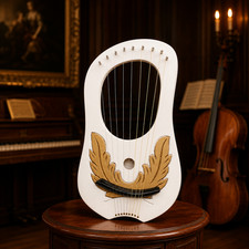 White Rosewood 10 String Lyre Harp Wooden Lyra with Bag  Tuning Key