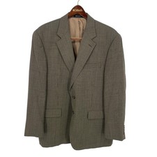 Chaps Mens 44R Wool Blazer Brown Micro Houndstooth Two Button Sport Coat