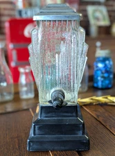 Rare Original 1920s Art Deco Skyscraper Syrup Soda Drink Dispenser w/ Metal Lid