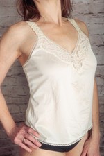 Vintage Vanity Fair Silky Satin Lace Semi Sheer Retro Cami Camisole 34 M Ivory