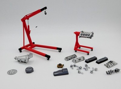 1:18 3D Diorama accessories  Engine lift stand block transmission pistons parts