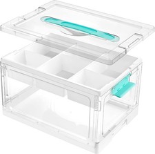 24 QT Clear Plastic Craft Storage Box with Tray  Dividers 1 Pack  Art Supply