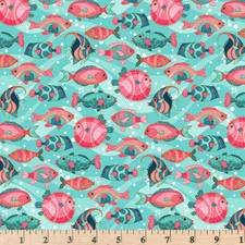 Mermaid Tails Fish Turquoise 7936-72  100% Cotton Fabric By the half yard
