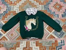 New Gymboree Green Horse Sweater & Long Sleeve Shirt 3T Appliqué Embroidered