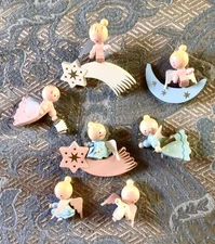 VTG Lot of 7 Irmi Handpainted Wooden Angels Figures for Decoration Baby Nursery+
