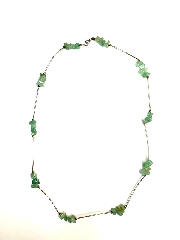 925 Sterling Aventurine and Bar Necklace 16"
