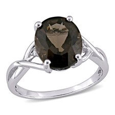 AMOUR 3 3/4 CT TGW Oval Cut Smokey Quartz and Diamond Accent Ring In Sterling